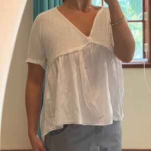 Zara White V-Neck Blouse